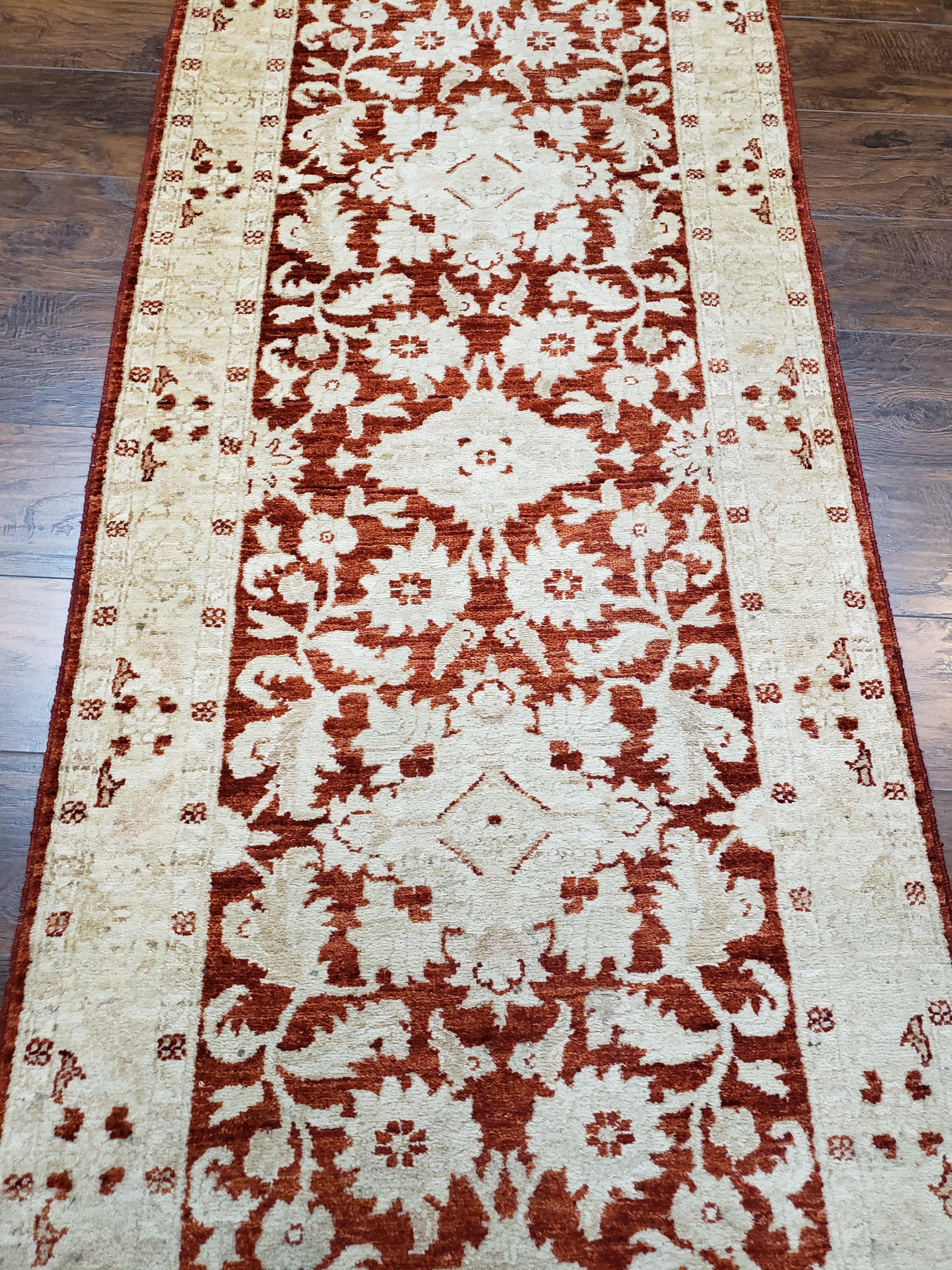 21 ft Runner Rug Long Hallway Runner, 3 x 21 Corridor Rug, Peshawar Pak Persian Chobi Agra Rug, Maroon and Beige Large Flowers Wool Handmade - Jewel Rugs