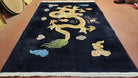 Rare Antique Chinese Art Deco Rug 6x9 with Dragon, Black Chinese Carpet 6 x 9, Hand Knotted Wool Area Rug - Jewel Rugs