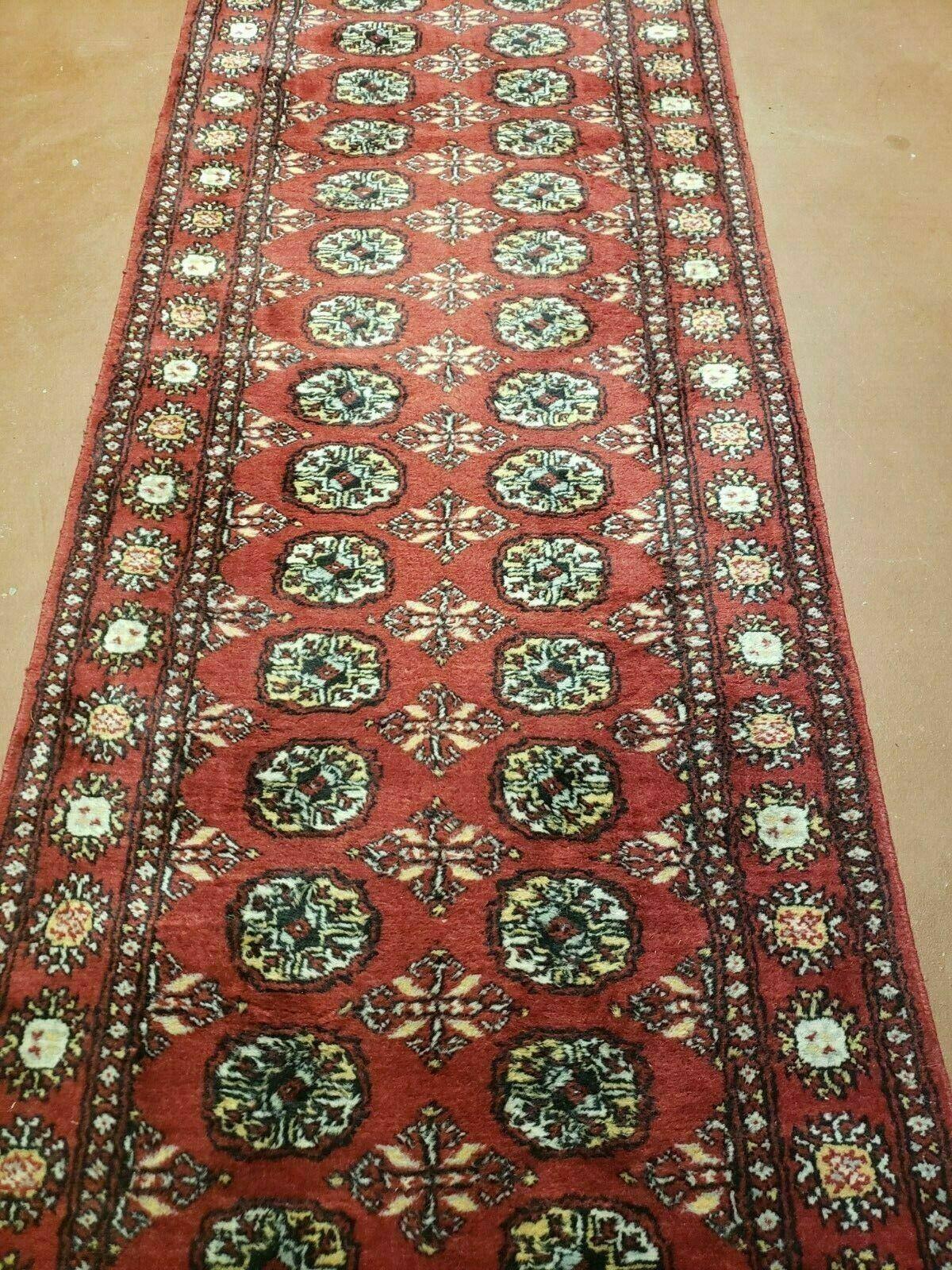 2' 7" X 10' Vintage Handmade Bokhara Turkoman Pakistani Wool Red Runner Rug Nice - Jewel Rugs