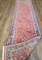 Antique Persian Sarouk Vintage Runner Rug, 2' 7" x 10' 3", Red with Dark Blue Floral Design - Jewel Rugs