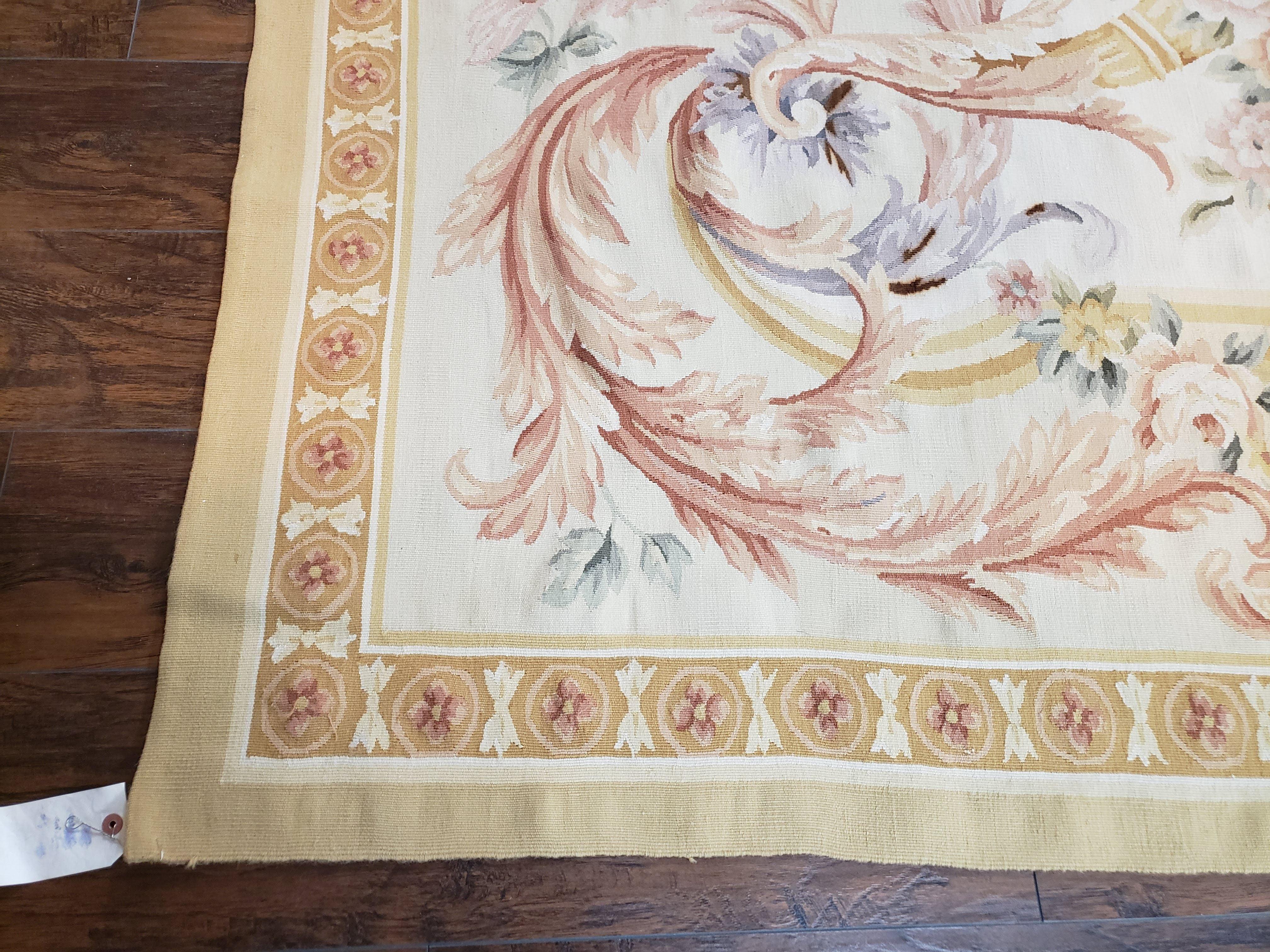 Aubusson Savonnerie Rug 9x12, European Design Elegant Aubusson Carpet, Handmade Hand Woven Floral Flatweave Chinese Aubusson Wool Area Rug - Jewel Rugs