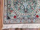 Persian Nain Rug, Green and Beige, Wool and Silk, Hand-Knotted, Floral Medallion, 2'10" x 4'3", 6-La - Jewel Rugs