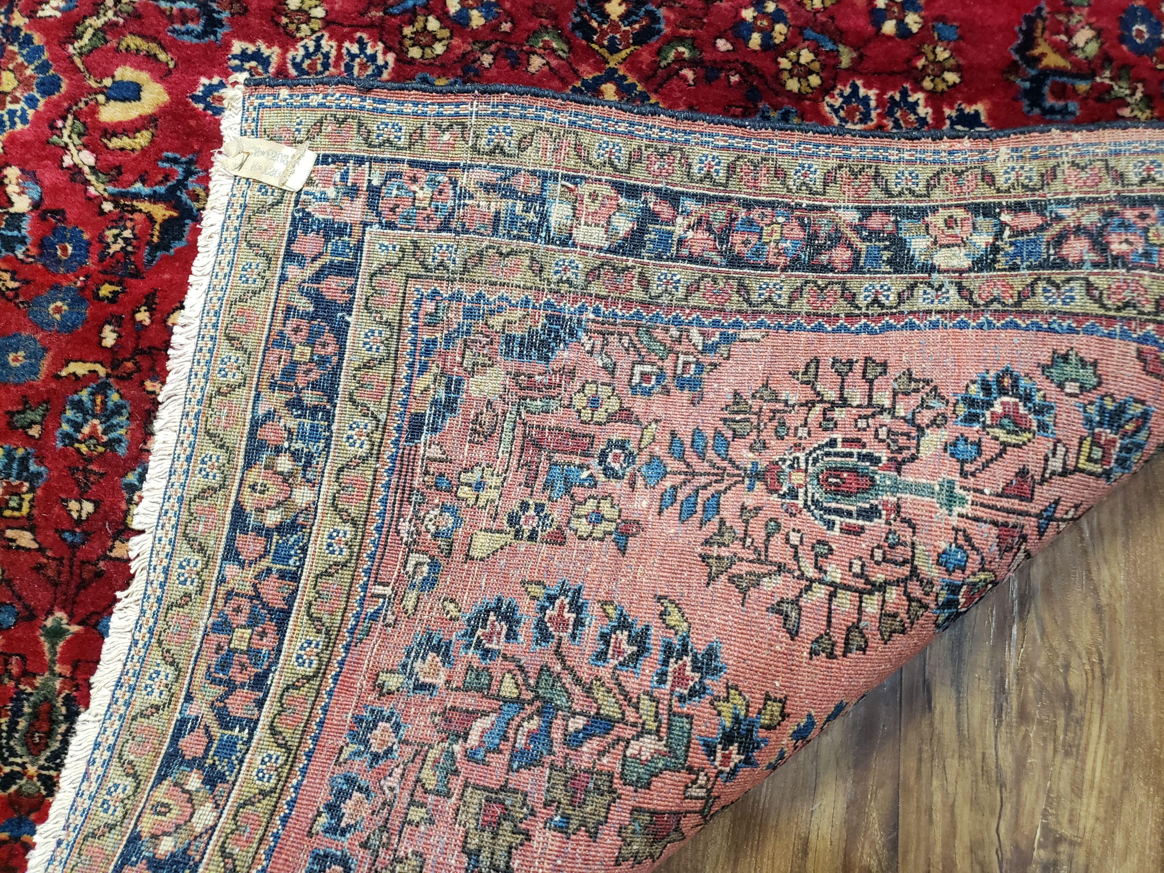 Antique Persian Sarouk Rug, Red, Allover Floral Pattern, Hand-Knotted, Wool, 3'4" x 4'11" - Jewel Rugs