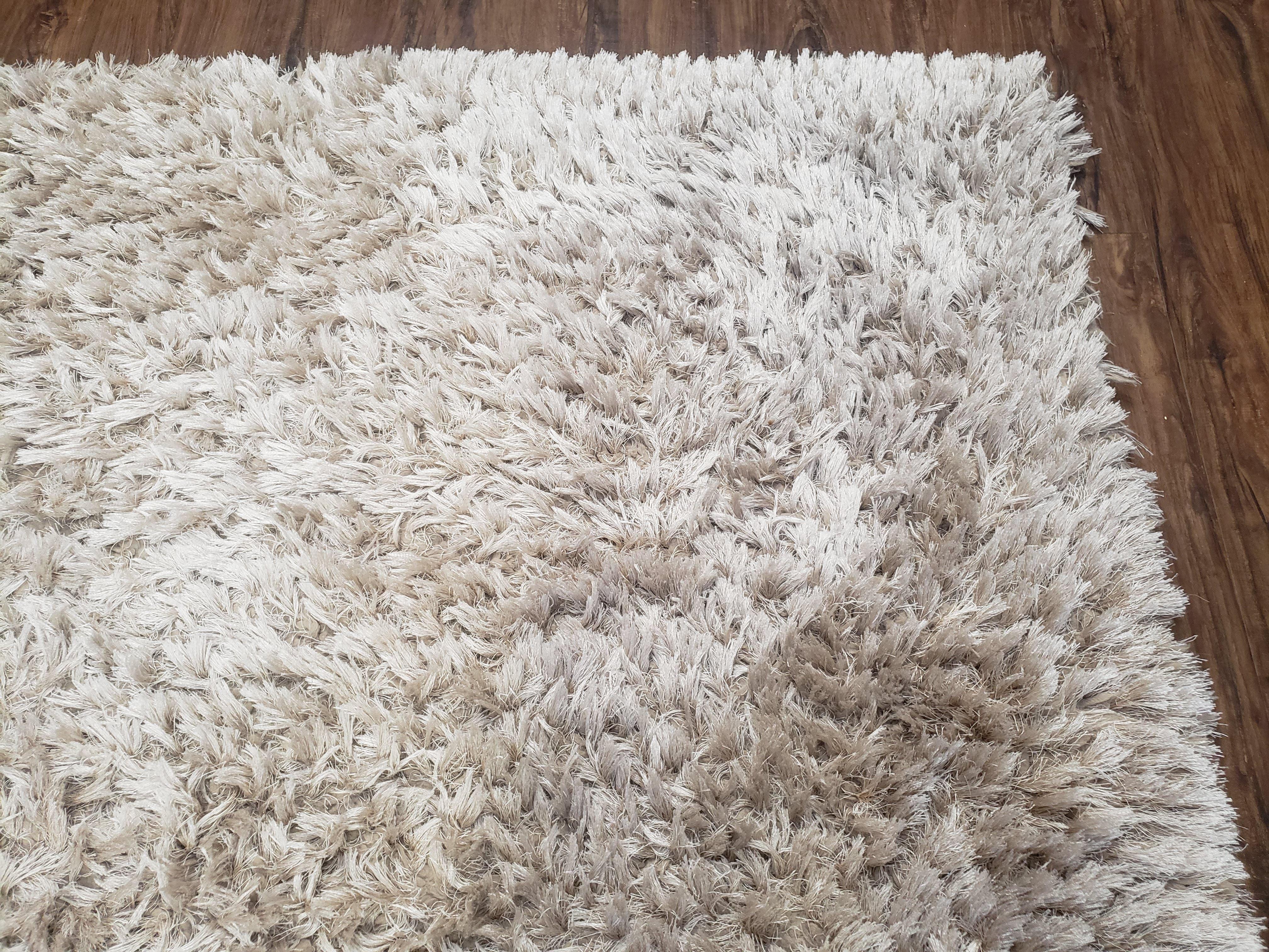 Ivory Shag Rug 5x7 - 6x7, Medium Flokati Carpet 5'7" x 7'2", Shaggy Solid Soft Plush Pile Bedroom Entryway Rug, Modern Contemporary Area Rug - Jewel Rugs