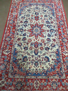 3' X 5' Vintage Handmade Authentic Oriental Floral Medallion Fine Wool Rug Beige Red and Blue Top Quality Veg Dyes - Jewel Rugs