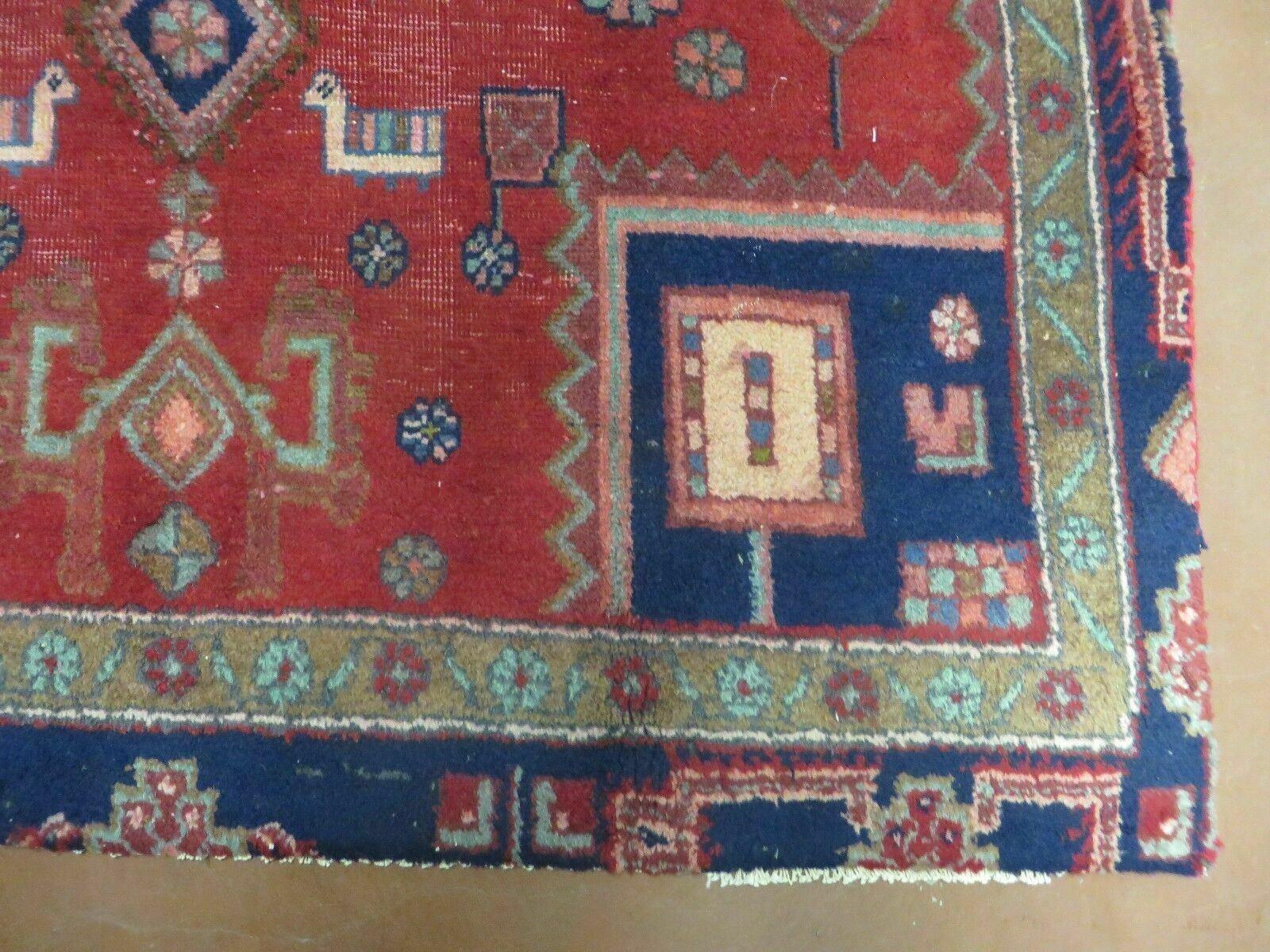 Antique Handmade India Geometric Oriental Wool Rug Vegetable Dye Runner Red - Jewel Rugs