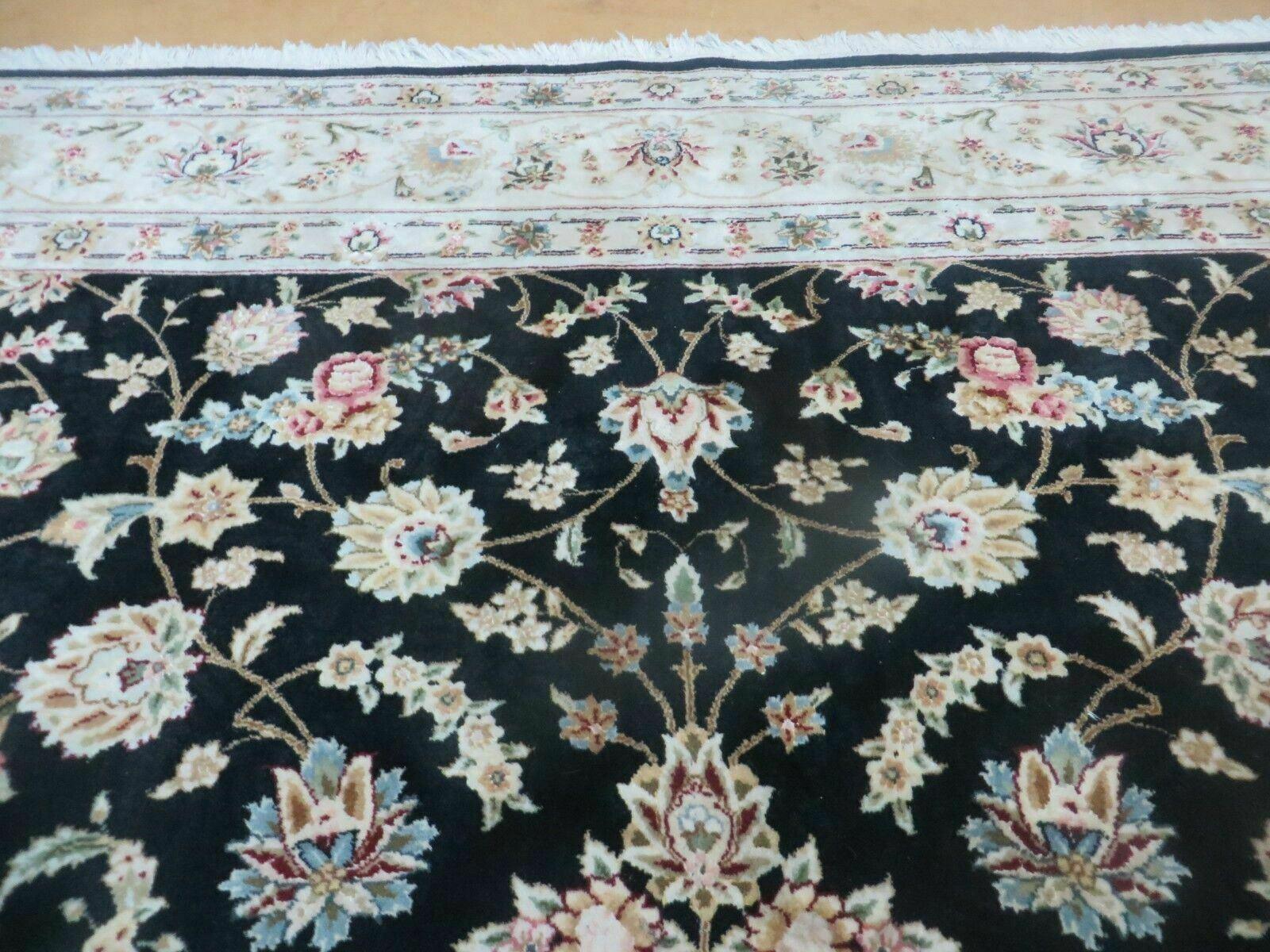 8' X 10' Vintage Handmade Chinese Floral Oriental Wool Silk Rug Black Nice - Jewel Rugs