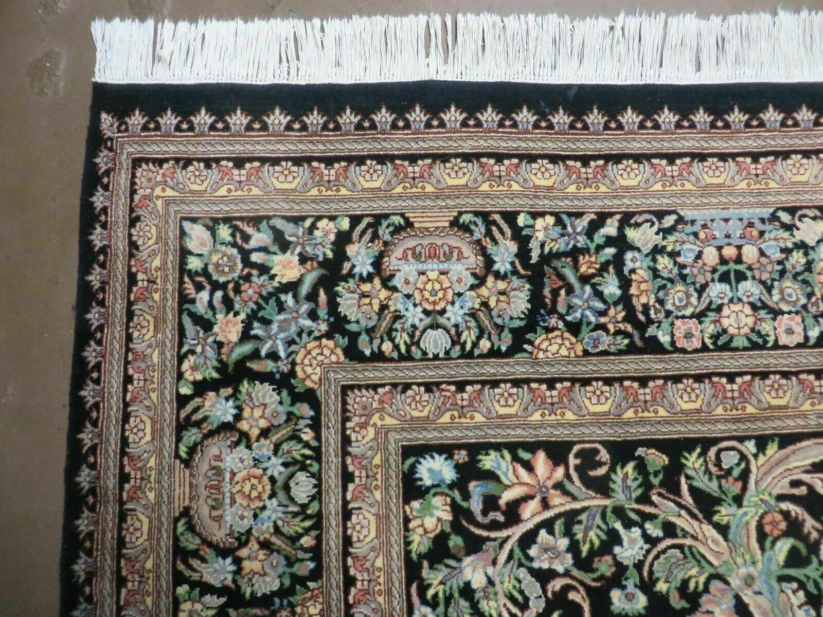 8' X 10' Vintage Handmade Pakistani Floral Wool Rug Black Nice - Jewel Rugs