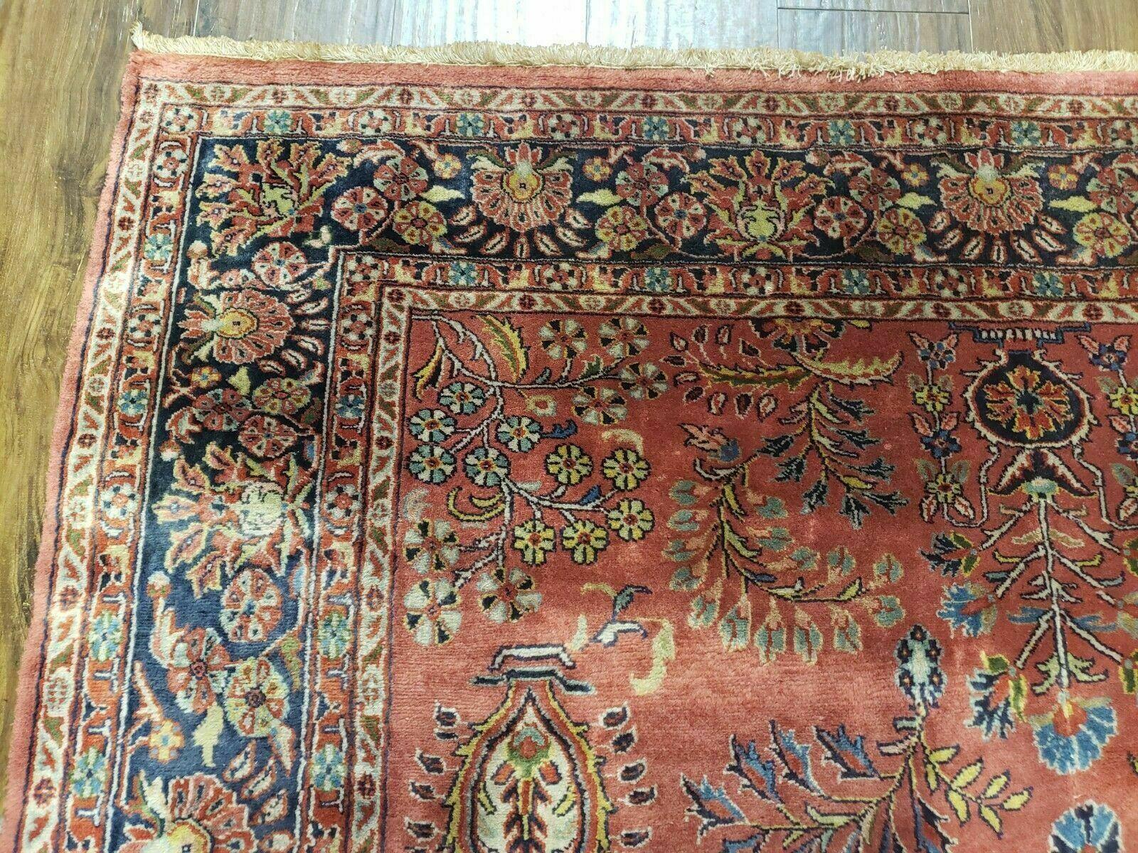 5' 6" X 8' Vintage Handmade Sarouk Design Floral Wool Rug Red Vegetable Dyes - Jewel Rugs