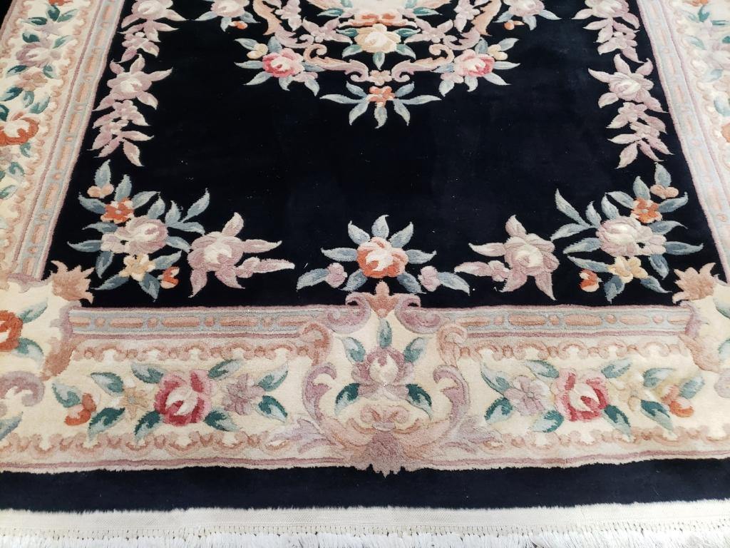 6' x 9' Vintage Black Chinese Art Deco Carving Wool Rug 90 Line - Jewel Rugs