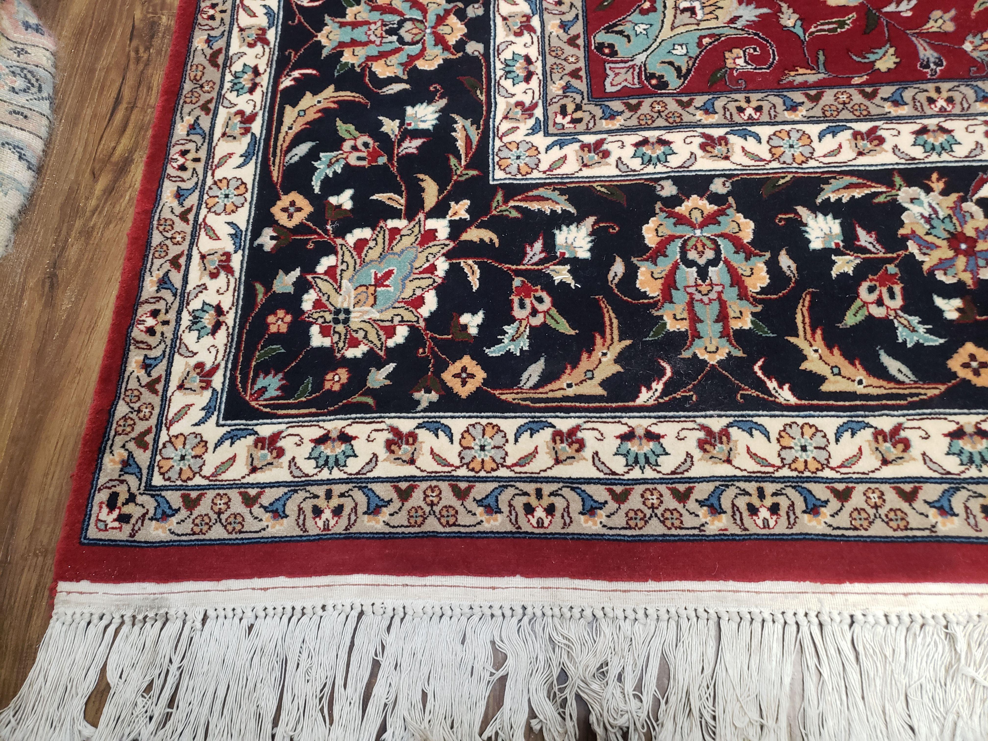 Traditional Persian Design Oriental Rug 9x12, Wool, Pak-Persian, Red & Dark Blue, Allover Pattern, Vintage, Hand-Knotted, 9 x 12 Carpet - Jewel Rugs