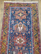 Antique Persian Karajeh Long Runner Rug, Dark Blue & Dark Orange, Hand-Knotted, Wool, 3'2" x 14'6" - Jewel Rugs