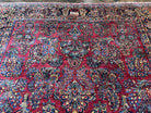 Stunning Persian Sarouk Rug 9 x 16, Antique 1920s Oversized Persian Carpet 9 x 16 ft, Palace Sized Handmade Wool Rug with Signature Red Blue Floral - Jewel Rugs