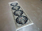 Fine Persian Runner 1.8 x 5, Persian Nain Carpet, Short Runner 5ft Long, Hand Knotted Wool and Silk Antique Rug, Floral Vases, Navy Blue and Ivory, Luxury Rug - Jewel Rugs