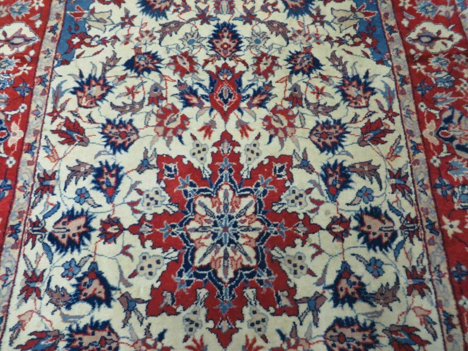 3' X 5' Vintage Handmade Authentic Oriental Floral Medallion Fine Wool Rug Beige Red and Blue Top Quality Veg Dyes - Jewel Rugs