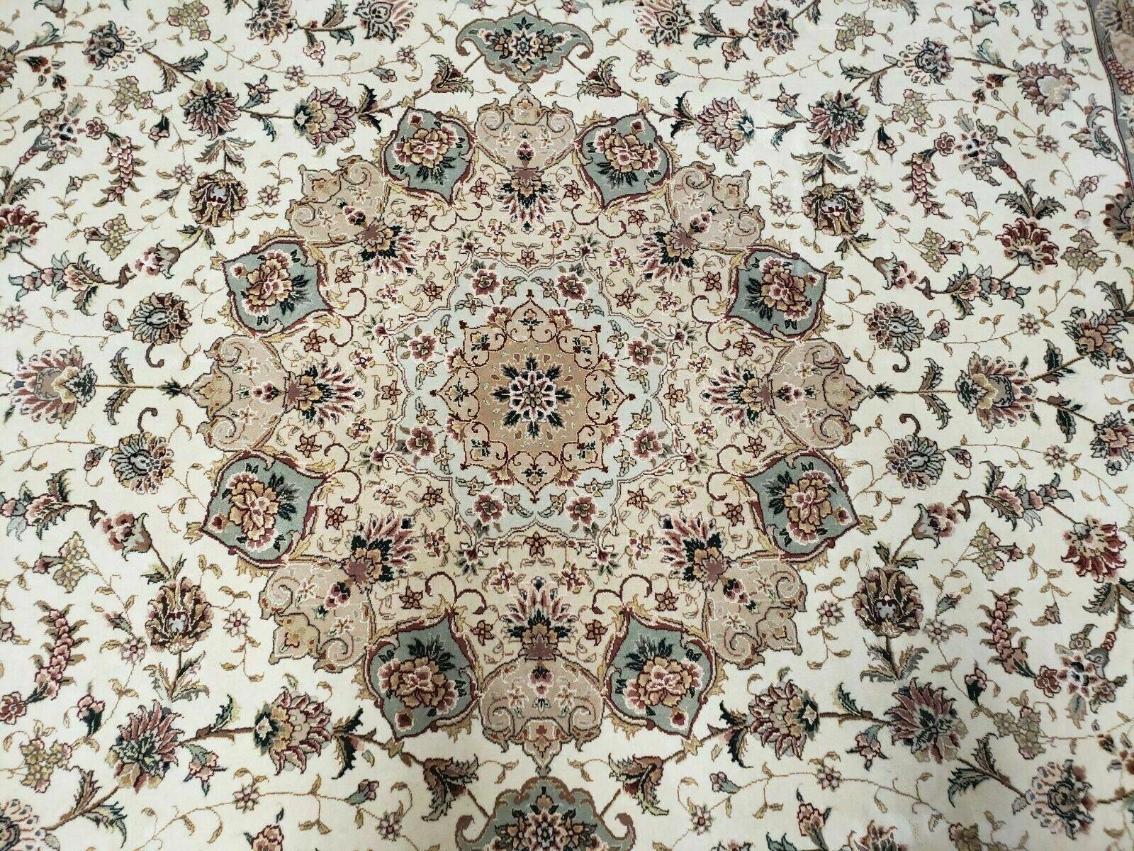 10' X 14' Vintage Handmade Pakistani Wool Silk Rug Carpet Ivory Nice - Jewel Rugs