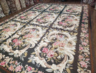 Vintage William Morris Flatweave Needlepoint Rug, Large Floral Panel Design, Handmade, Arts & Crafts/Mission Patern, Dark Green, Wool, 10x13 - Jewel Rugs