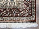 Very Fine Turkish Hereke Silk Rug 2.5 x 4, Silk Prayer Rug, Signed Hand Knotted Carpet, Floral Design, Maroon Teal Beige/Cream, Vintage Rug - Jewel Rugs