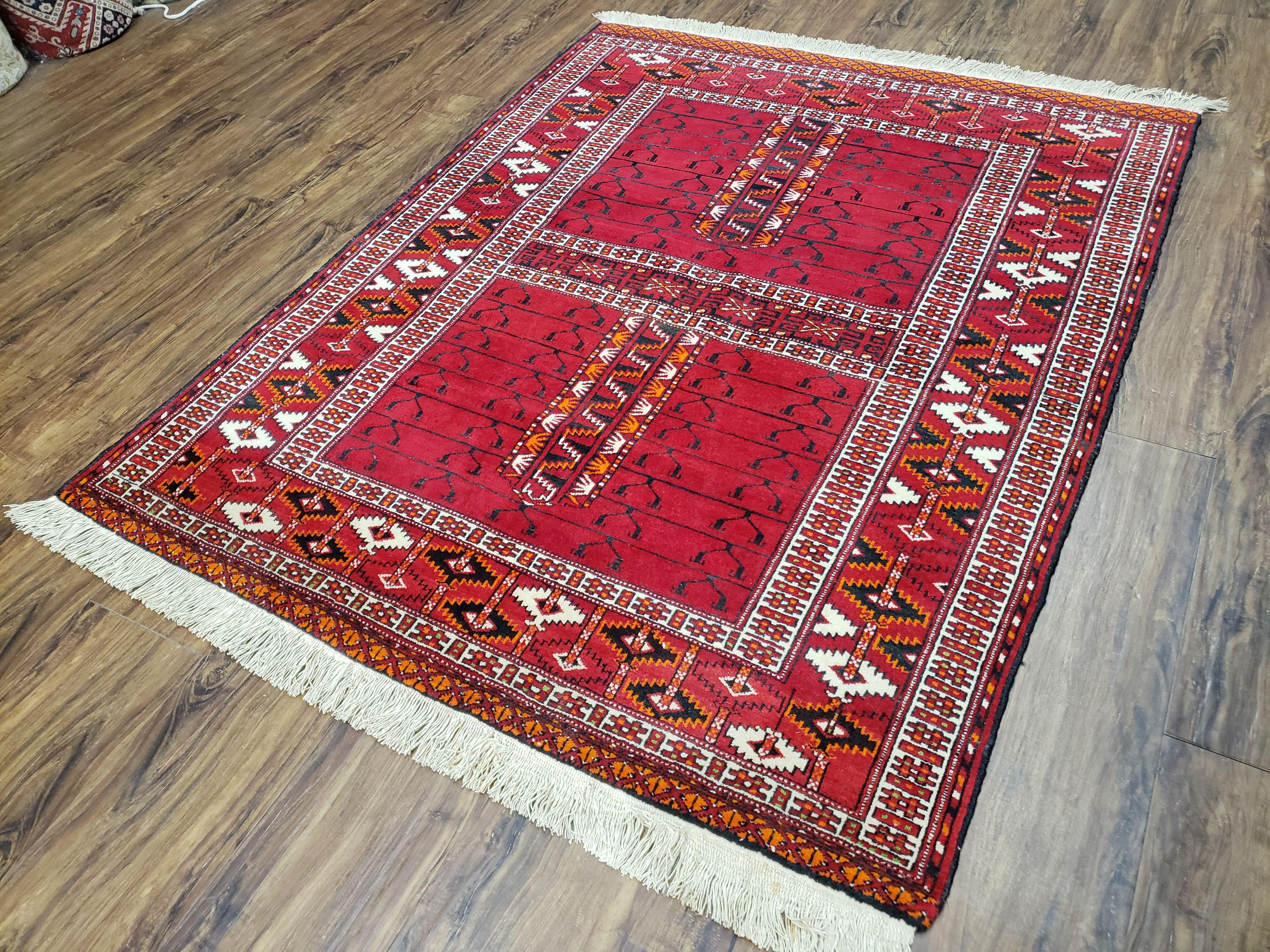 Red Antique Persian Turkoman Hatchli Tribal Four Seasons Rug, 3' 11" x 5' - Jewel Rugs