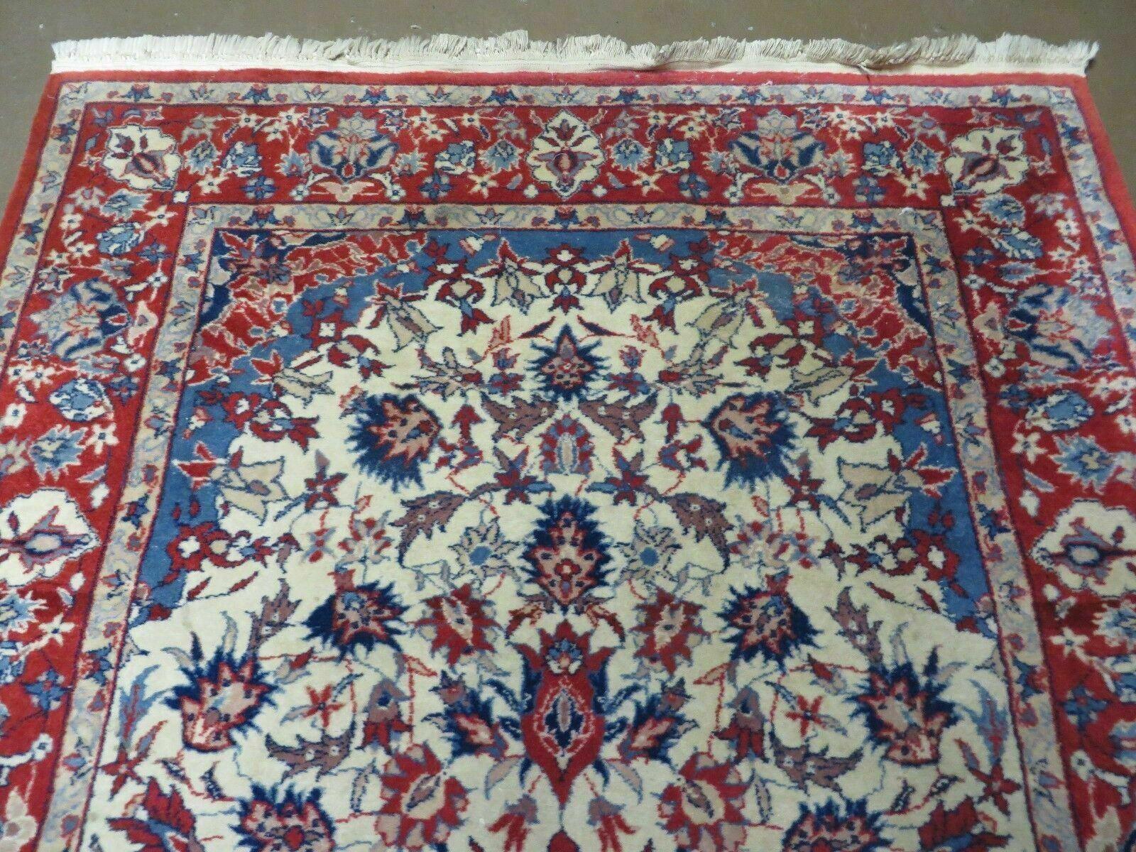 3' X 5' Vintage Handmade Authentic Oriental Floral Medallion Fine Wool Rug Beige Red and Blue Top Quality Veg Dyes - Jewel Rugs