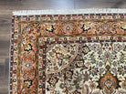 Stunning Persian Rug 5x7, Very Fine Authentic Persian Tabriz Carpet, 1960s Vintage Floral Medallion, Hand Knotted Wool Rug, Cream Salmon Gold - Jewel Rugs