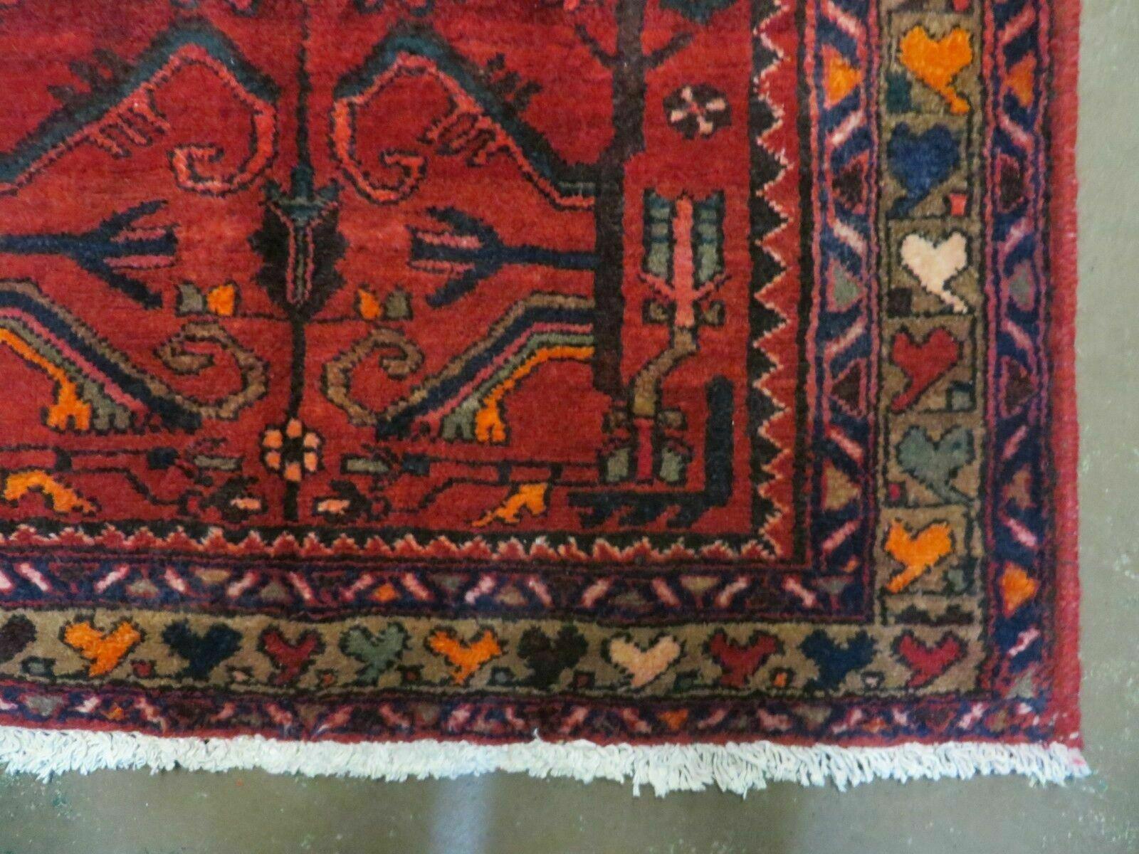 Persian Runner Rug 3.4 x 9.7, Persian Nahavand Hamadan Runner, Antique Wool Oriental Tribal Runner, Handmade Hand Knotted Runner, Red Navy Blue, Hallway Kitchen Runner - Jewel Rugs