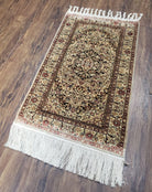 Silk Oriental Rug 1' 7" x 3', Very Fine Silk Carpet, Small Silk Rug, Traditional Floral Medallion, Hand-Knotted Cream Beige Vintage Silk Rug - Jewel Rugs