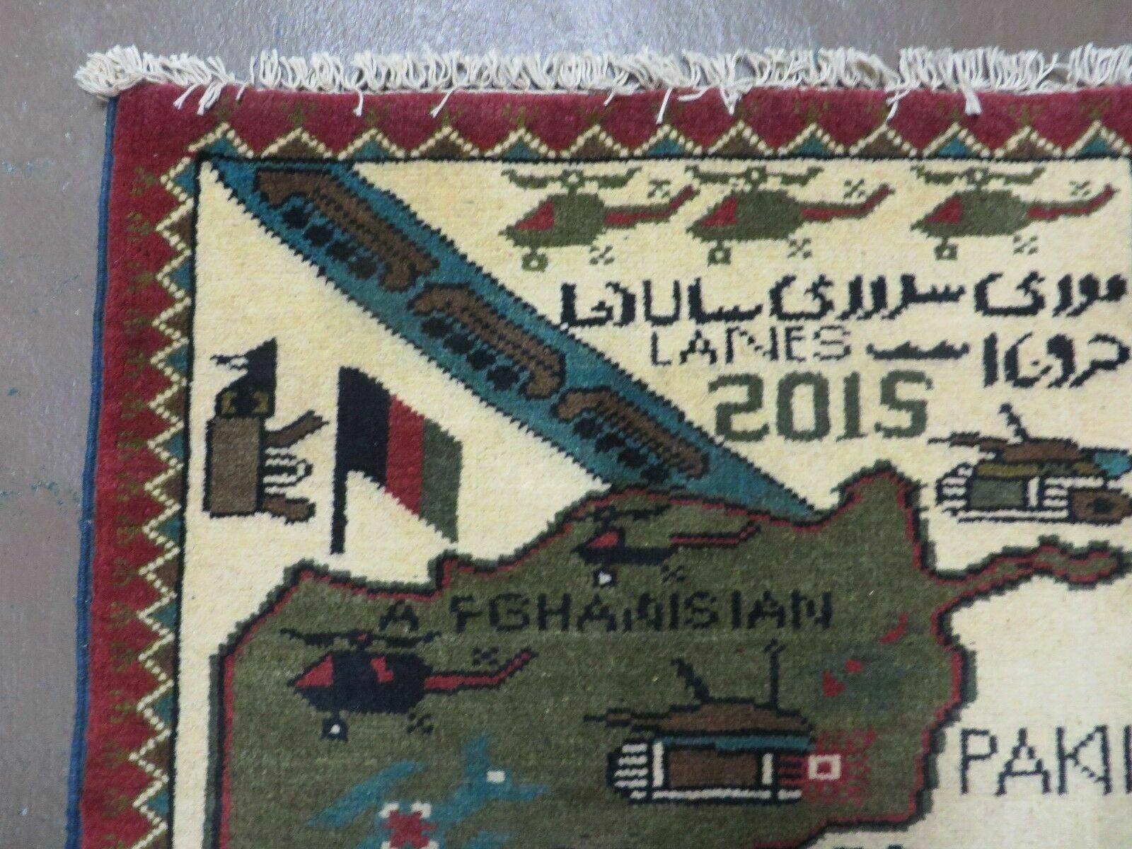 2' X 2'6" Handmade Afghan Balouch Tribal Wool War Rug Gun Tank Helicopter # 162 - Jewel Rugs