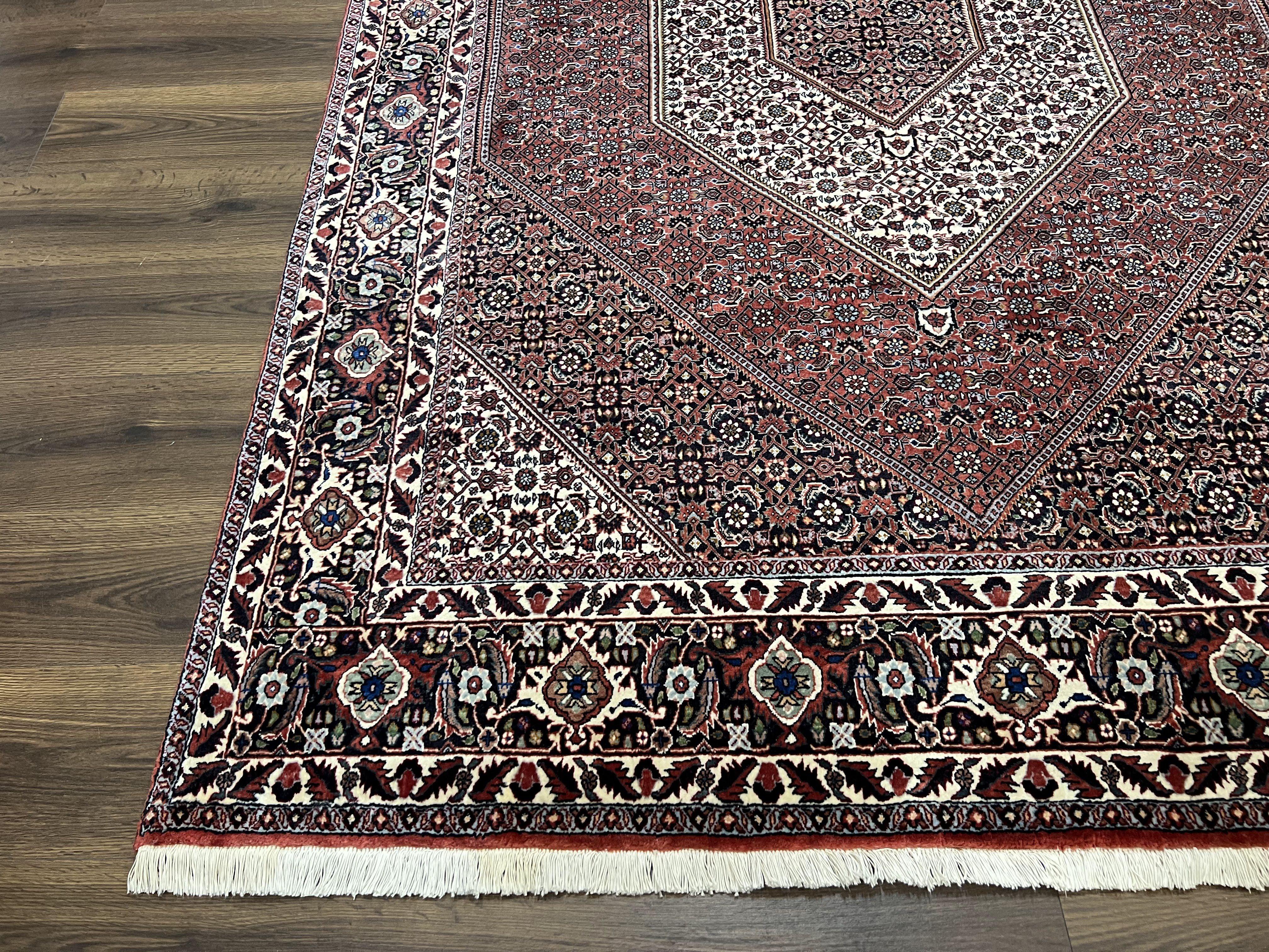 Beautiful Persian Rug 6x8 ft, Herati Mahi Bidjar, Ivory Rust Red Navy Blue Jewel Colors, Highly Detailed Very Fine Handmade Wool Oriental Rug - Jewel Rugs