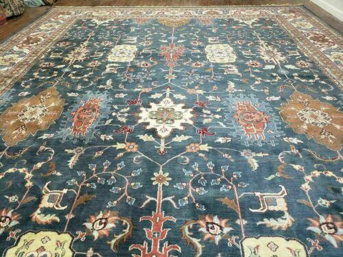 12' X 18' One-of-a-Kind Hand-Knotted Wool Indian Rug Agra Blue Gray Wow - Jewel Rugs