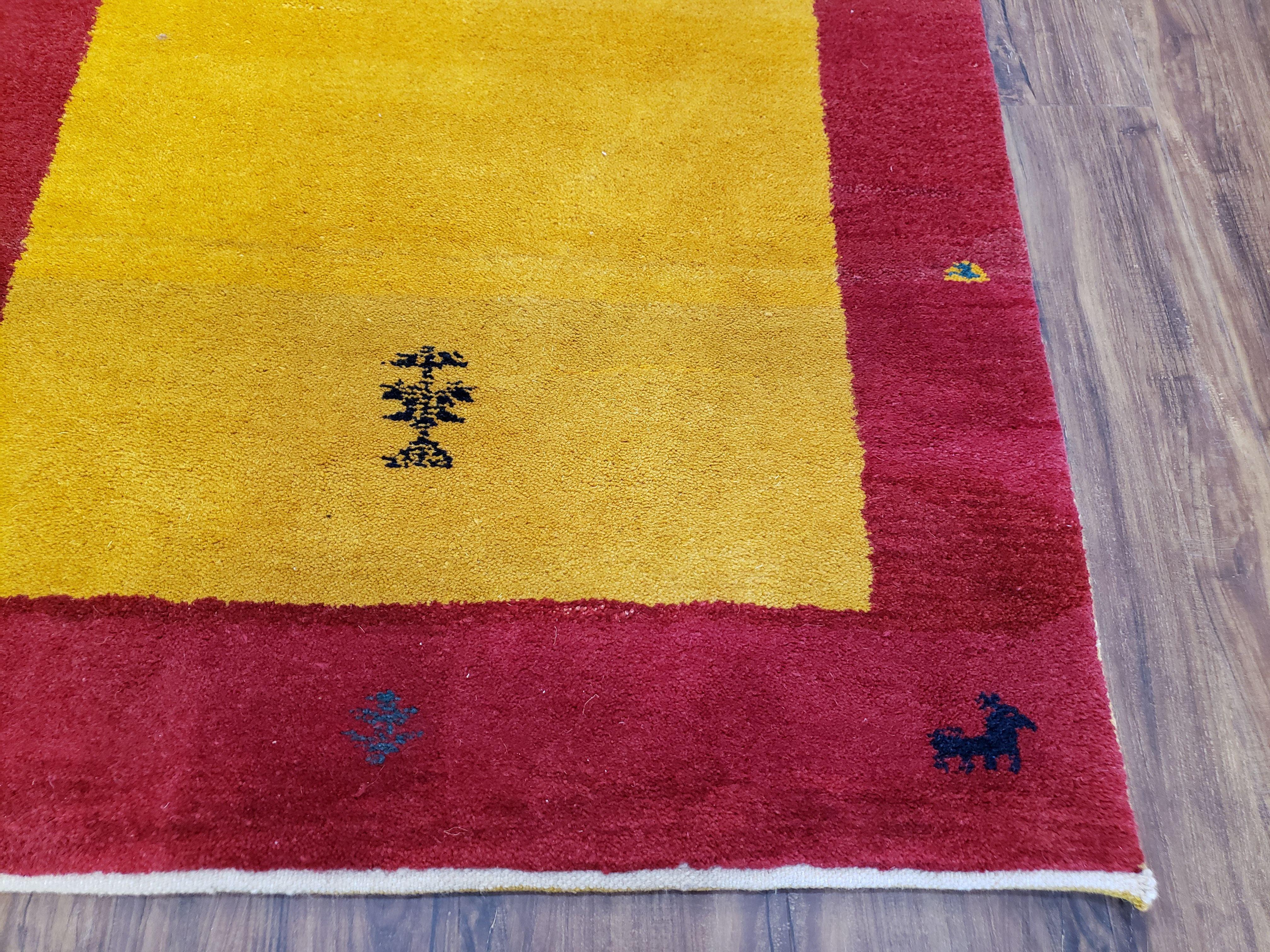 3' X 5' 5" Handmade Indo Gabbeh Wool Rug Animal Subjects Tomato Red - Jewel Rugs