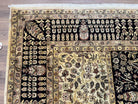 Indo Persian Rug 8x10, Floral Four Seasons Design, Fine Vintage Indian Oriental Carpet 8 x 10, Wool Hand Knotted Rug, Beige/Tan Black Maroon - Jewel Rugs