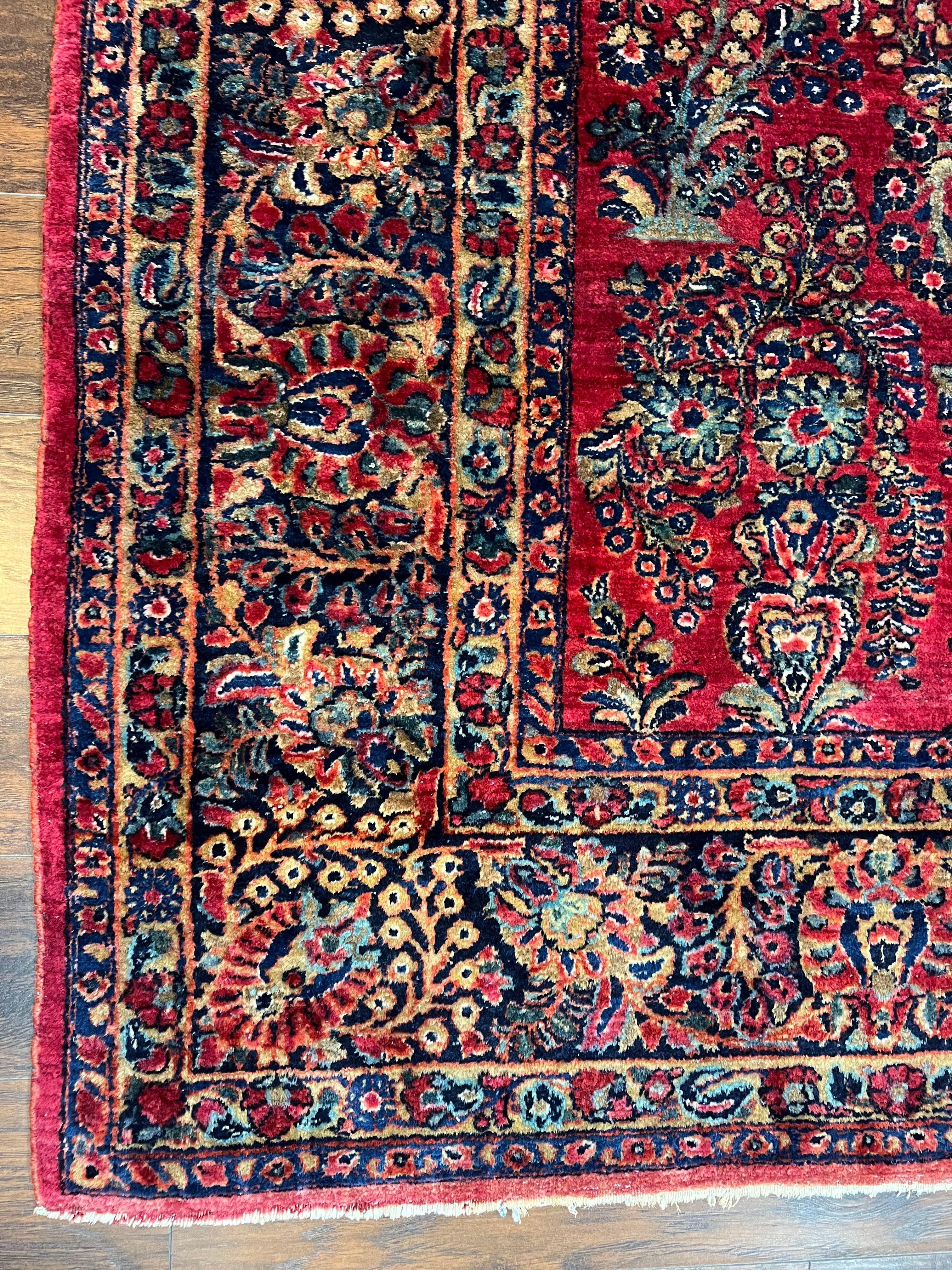 Stunning Persian Sarouk Rug 9 x 16, Antique 1920s Oversized Persian Carpet 9 x 16 ft, Palace Sized Handmade Wool Rug with Signature Red Blue Floral - Jewel Rugs