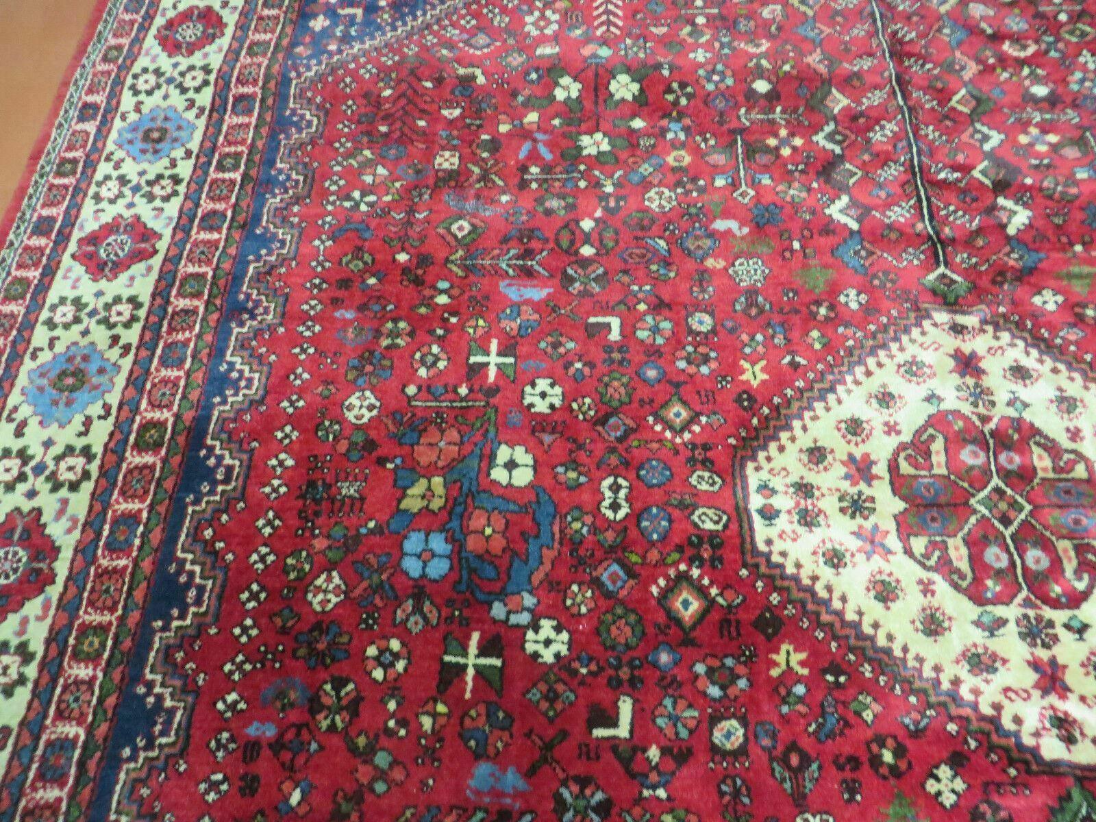 7' X 10' Vintage Handmade Indian Floral Wool Rug Hand Knotted Carpet Red Ivory - Jewel Rugs