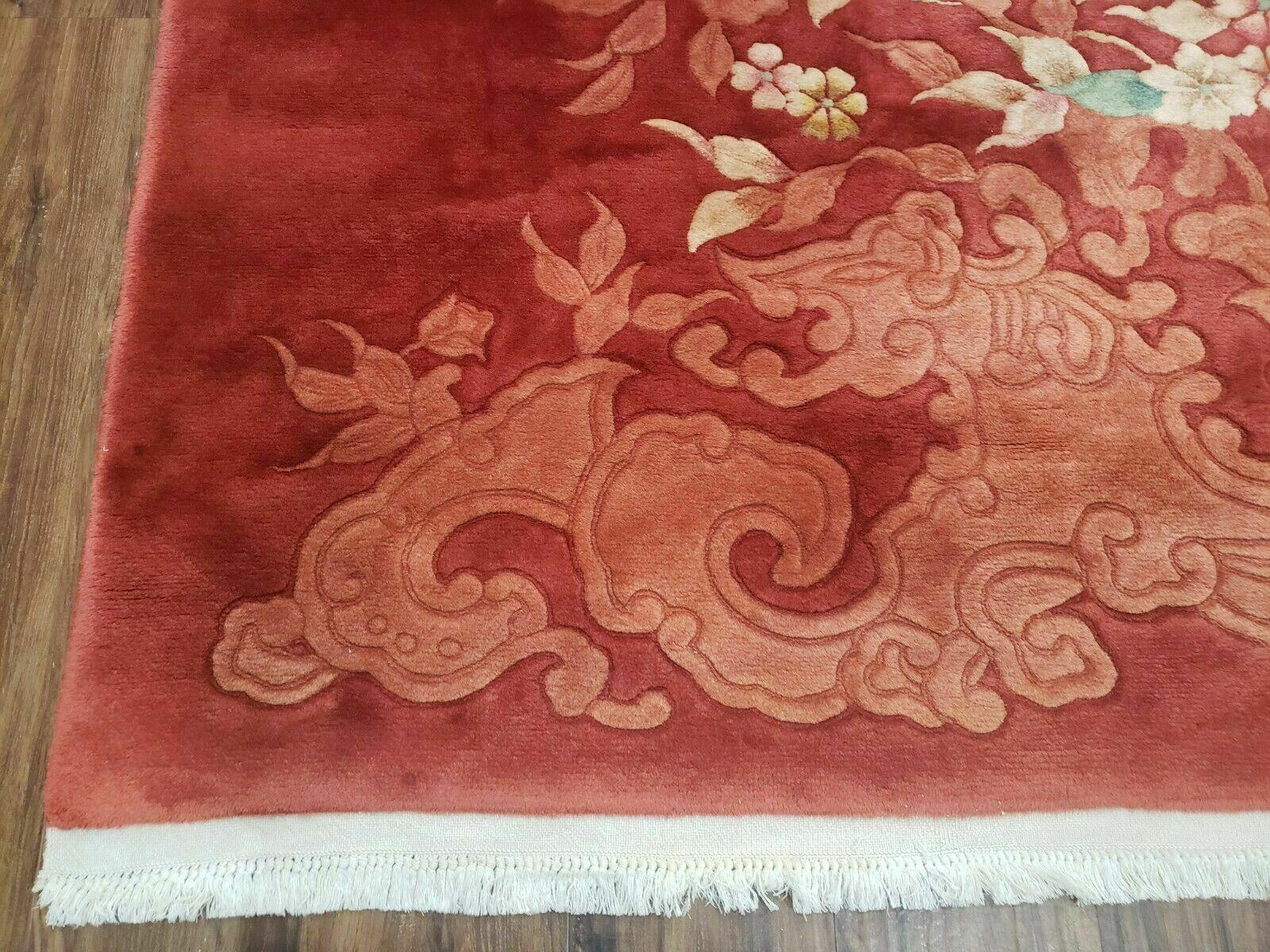 9' X 11' Handmade Art Deco Chinese Wool Rug Nichols Fete Carpet Rusted Brown Red - Jewel Rugs