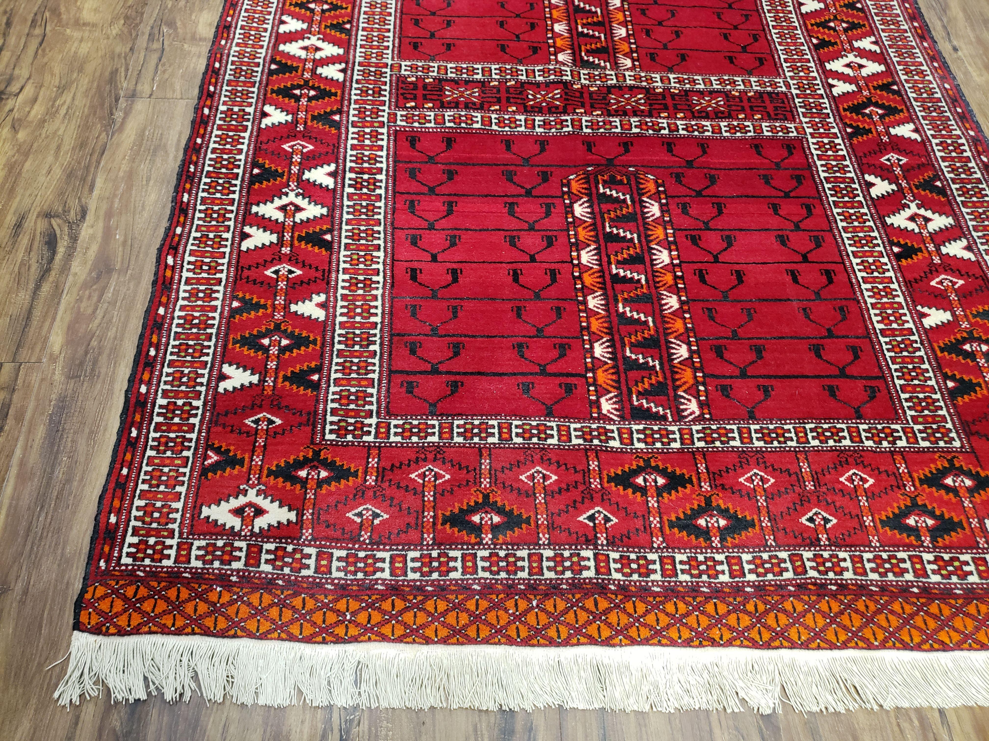 Red Antique Persian Turkoman Hatchli Tribal Four Seasons Rug, 3' 11" x 5' - Jewel Rugs