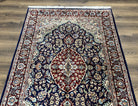 Indo Persian Rug 4 x 6.5, Navy Blue and Ivory/Cream, Hand-Knotted Wool Indian Oriental Carpet, Floral Medallion, Traditional Entryway Rug - Jewel Rugs