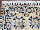 Antique Chinese Peking Area Rug 4x6, Ivory & Blue, Striped Border, Hand-Knotted, Early 20th Century Rug, Asian Oriental Art Deco Wool Carpet - Jewel Rugs