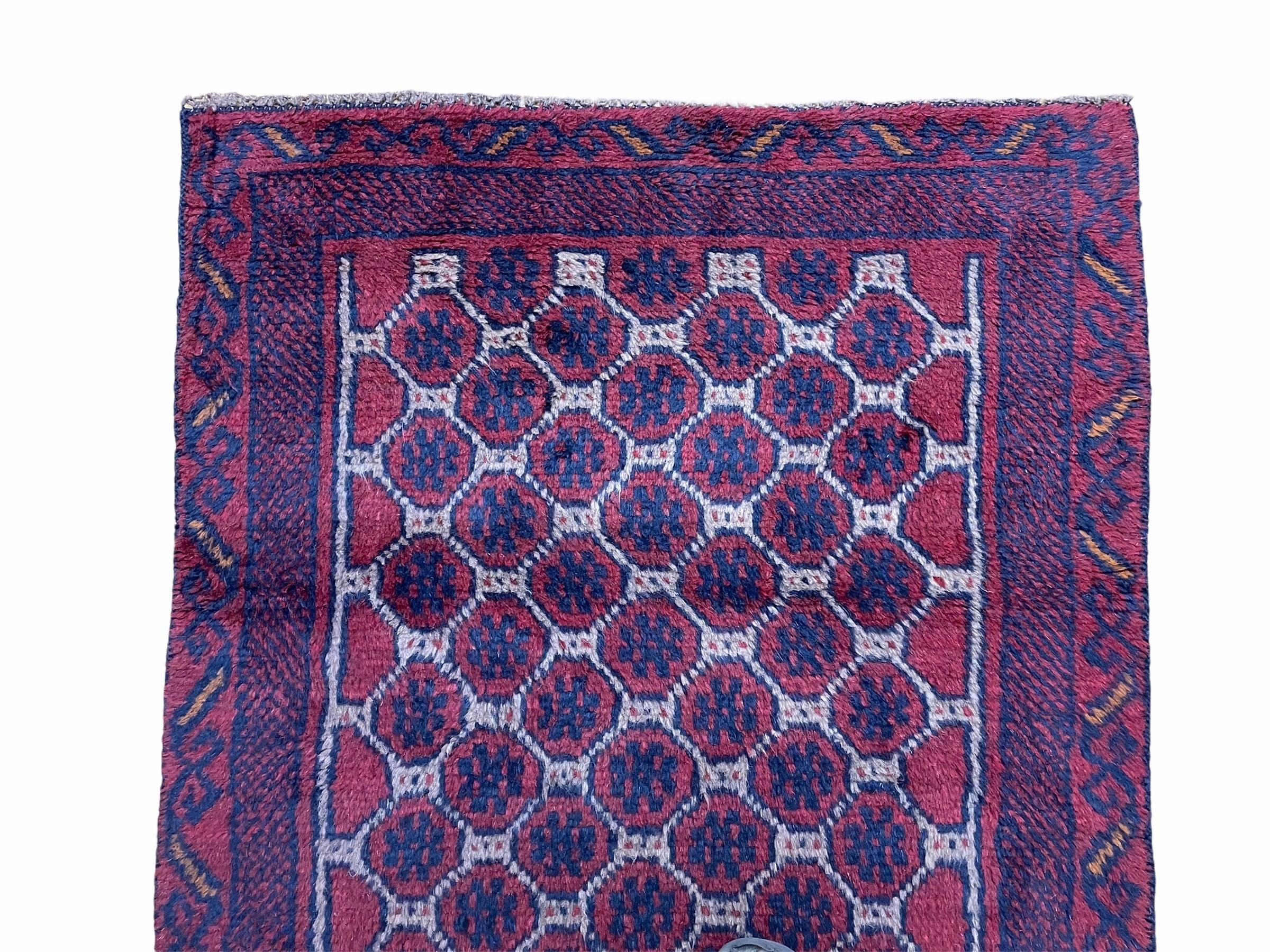 2' 7" X 4' 6" Vintage Handmade Tribal Wool Rug Balouchi Rug Afghan Rug Red Blue - Jewel Rugs