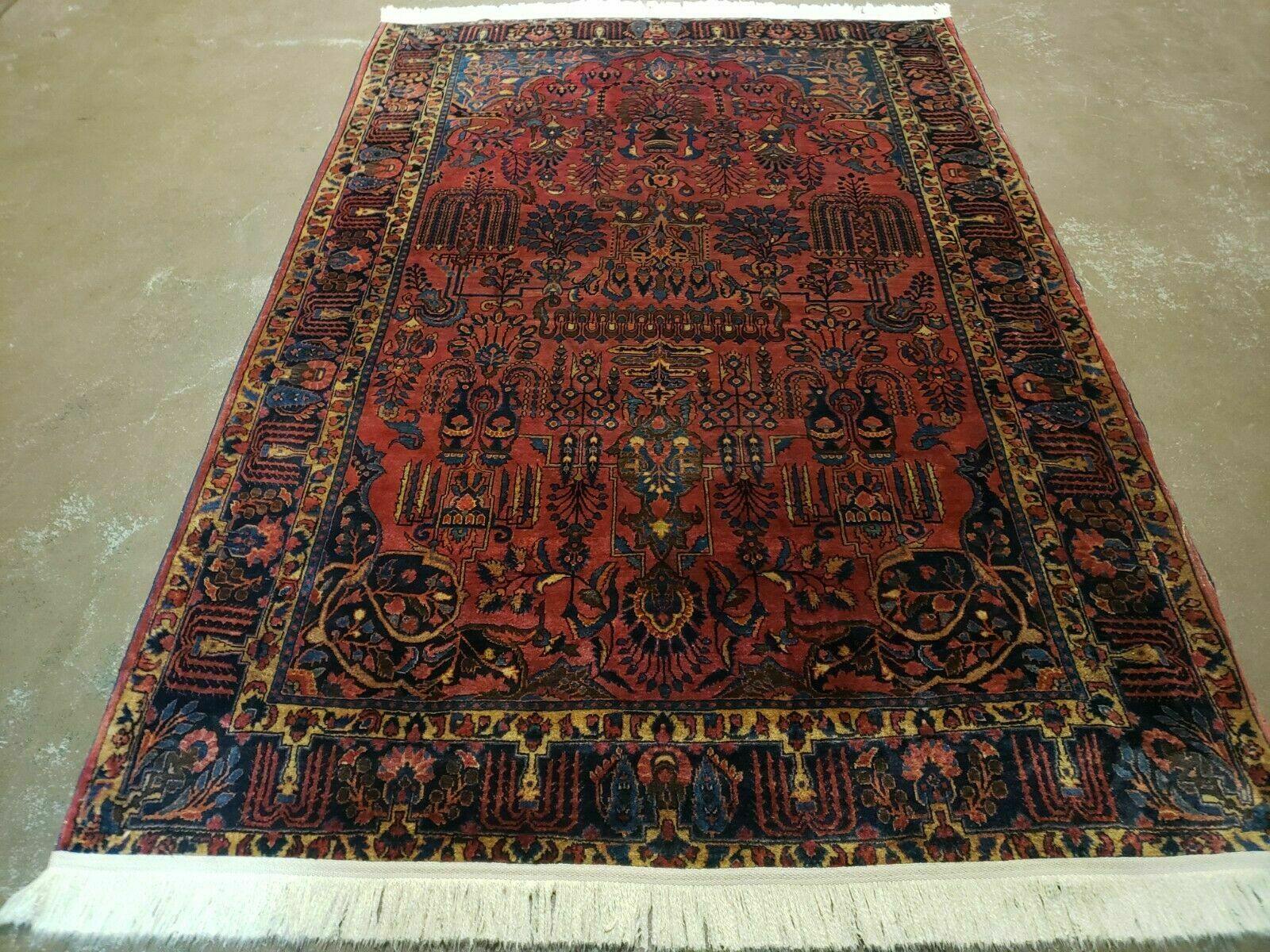 4' 5" X 6' 4" Authentic Antique Oriental Floral Red Allover Wool Rug - Jewel Rugs