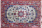 3' X 5' Vintage Handmade Authentic Oriental Floral Medallion Fine Wool Rug Beige Red and Blue Top Quality Veg Dyes - Jewel Rugs