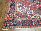 Semi Antique Persian Heriz Rug, Red Ivory & Blue, Hand-Knotted, Wool, 8'4" x 10'8" - Jewel Rugs