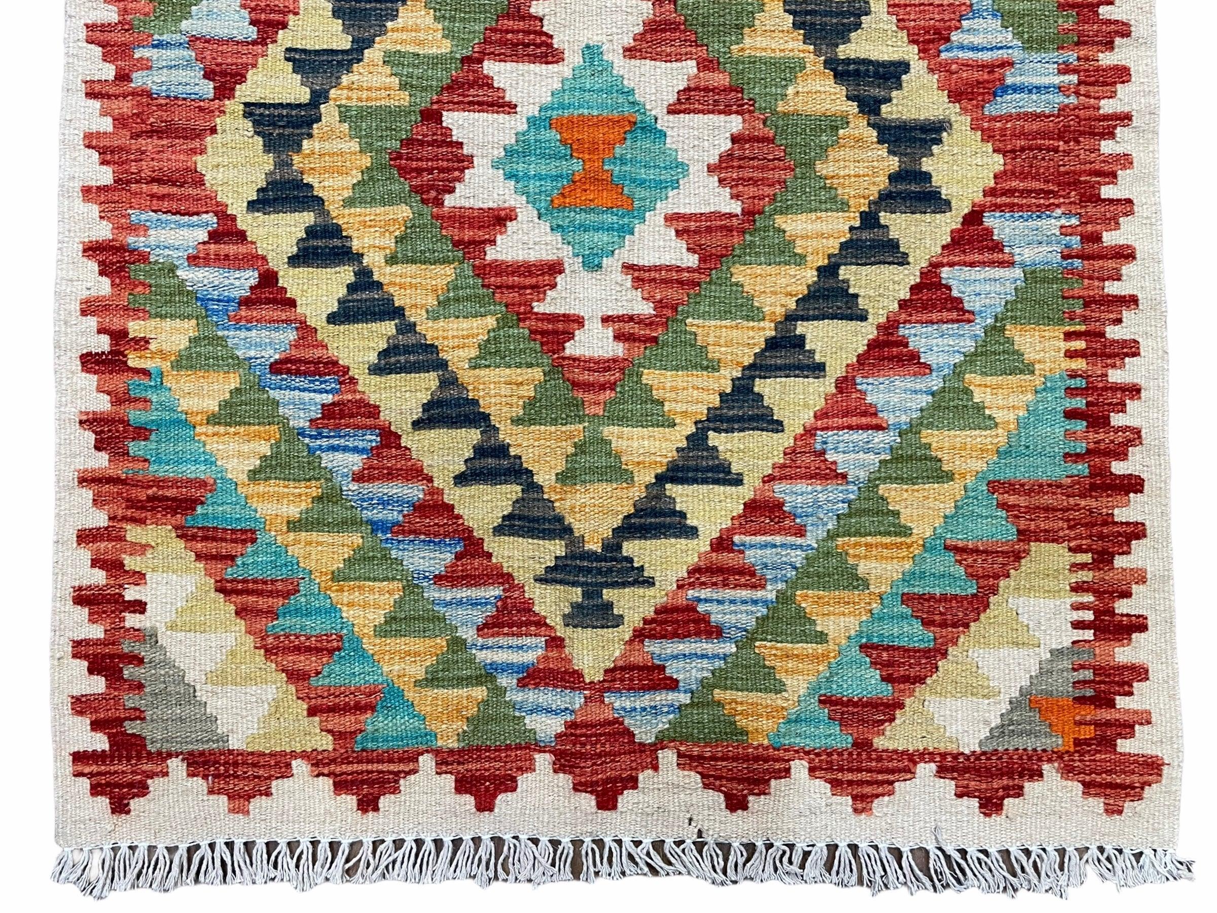 Small Kilim Rug 2x4 Colorful Turkish Kilim Accent Rug New Flatweave Wool Kilim Chobi Kilim Diamond Zigzag Playroom Rug - Jewel Rugs