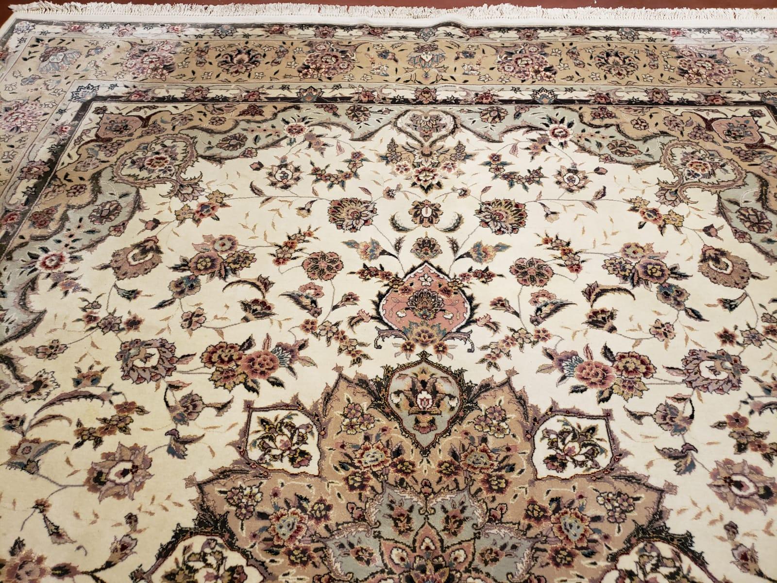 8x10 Oriental Carpet - Persian Design Rug - Wool Hand Knotted Area Rug with Silk Rug - Very Fine Beige Floral Rug - Elegant Dining Room Rug - Jewel Rugs