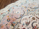 13' X 13'6" Authentic Fine Handmade Persian Tabriz Wool & Silk Rug Signed Oval Round Ivory Pink Wow - Jewel Rugs