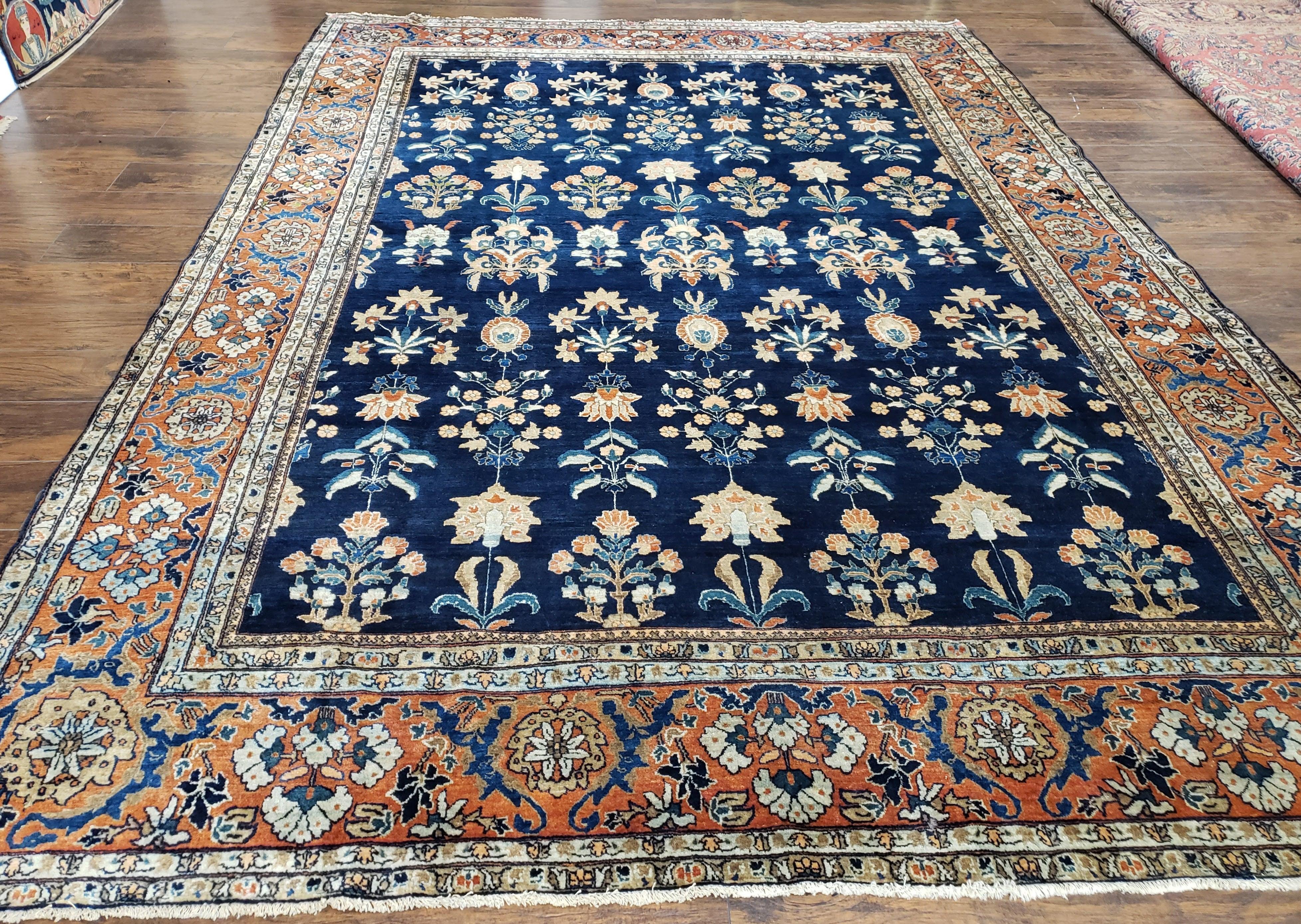 1920s Antique Persian Sarouk Mahajaran Rug, Hand Knotted, Wool, Dark Blue and Red, 8'7" x 11'10' - Jewel Rugs