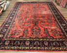 Indo Sarouk Rug 10x14, Vintage Indian Persian Area Rug 10 x 14, Wool Hand-Knotted Oriental Carpet, Red Floral Allover Large Rug, Beautiful - Jewel Rugs