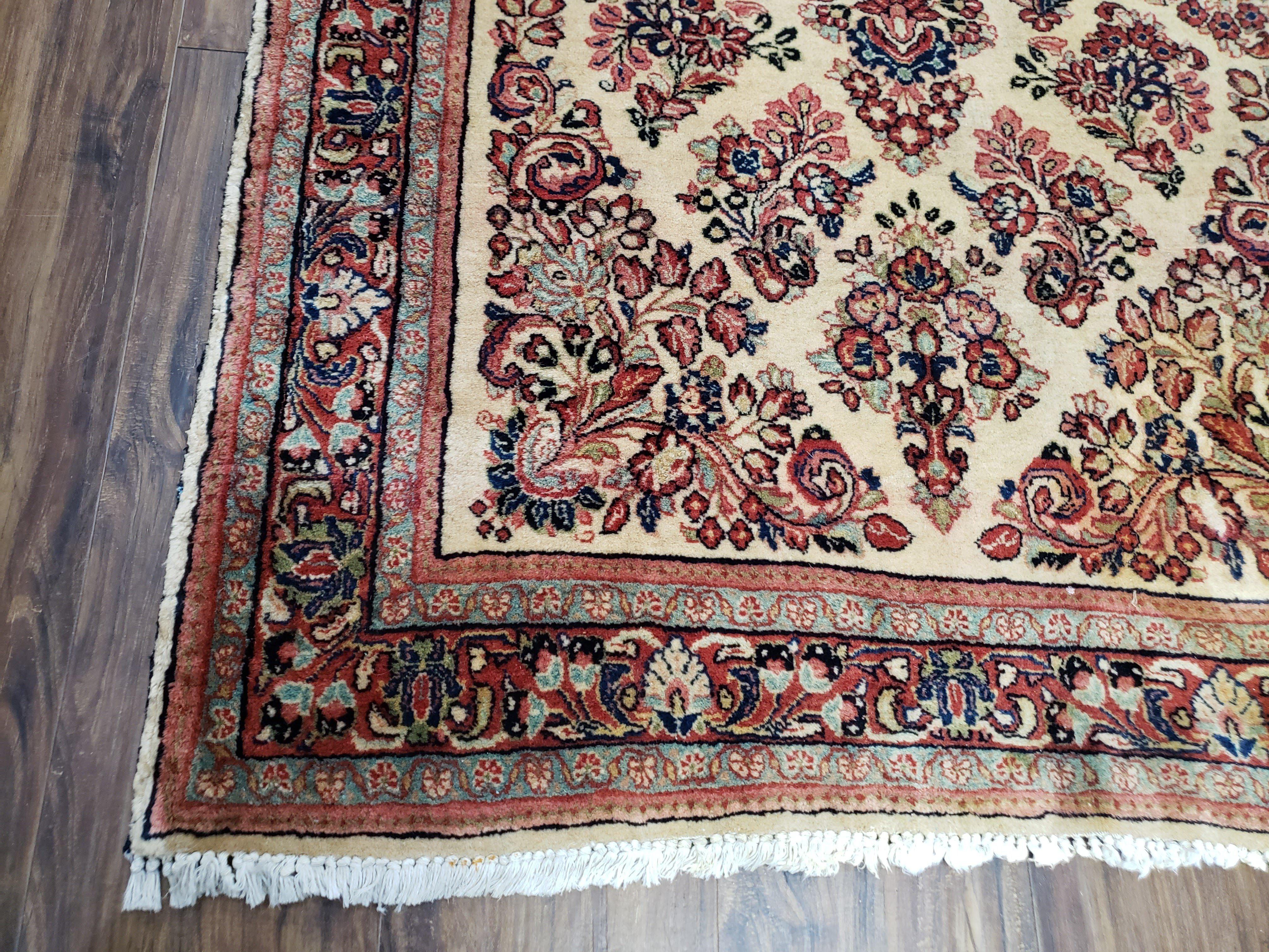 Vintage Persian Sarouk Rug, Wool, Hand-Knotted, Ivory, 3' 3" x 6' 5" - Jewel Rugs