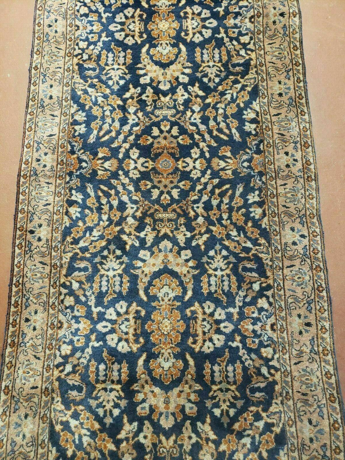 2' 6" X 12' Vintage Handmade India Floral Oriental Wool Rug Runner Carpet Blue - Jewel Rugs