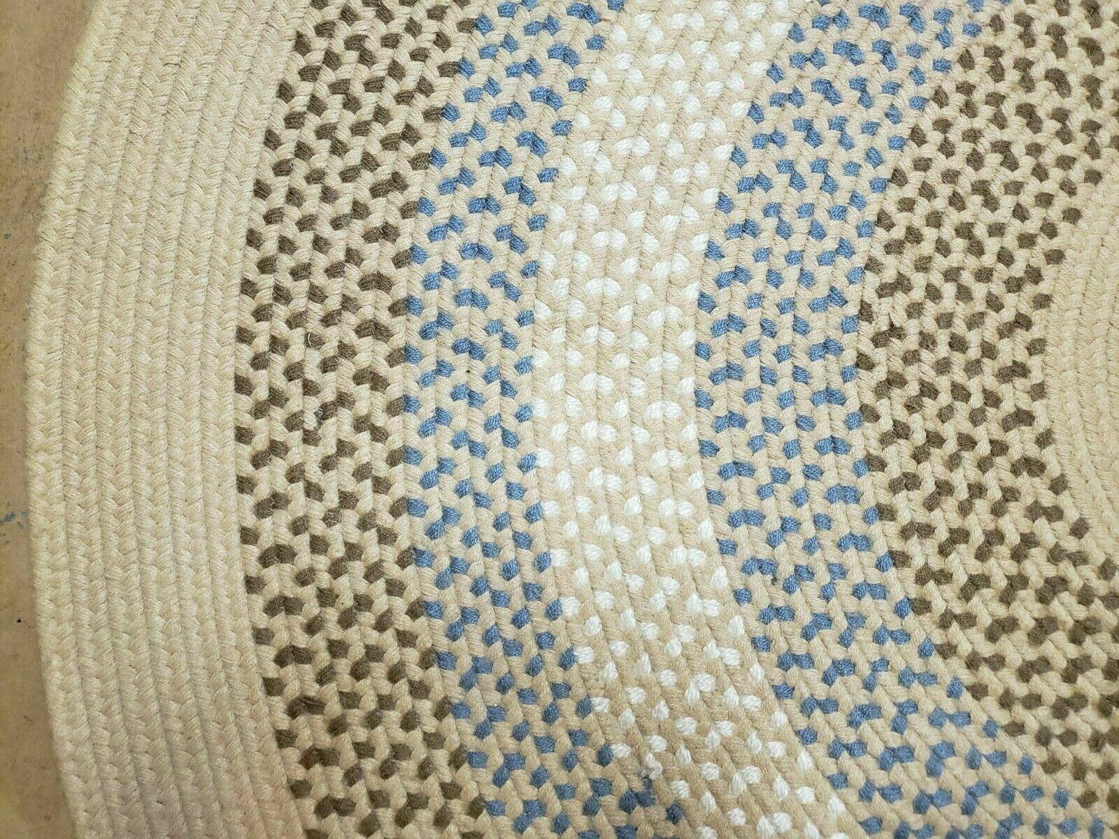 6' X 6' Vintage American Braided Rug Round Beige Brown Blue Nice - Jewel Rugs